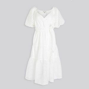 Moon River White Organza Tiered Midi Wrap Dress M